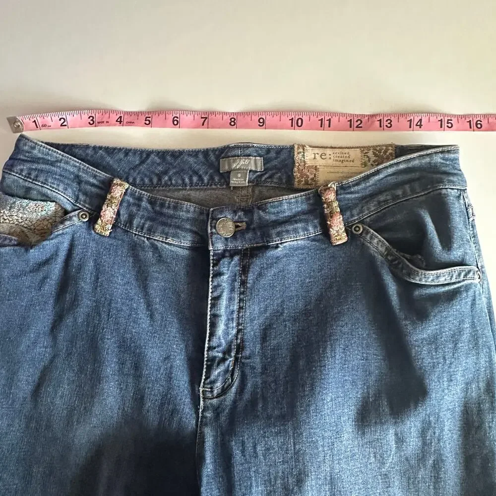 J. Jill Festival Patch Jeans Womens Size 8 Blue Stretch Boho Limited Edition